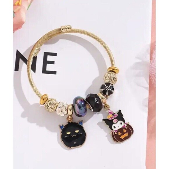 Hello Kitty Anime Halloween Charm Bracelet￼ Pumpkin Black Cat Iridescent… - Picture 1 of 6